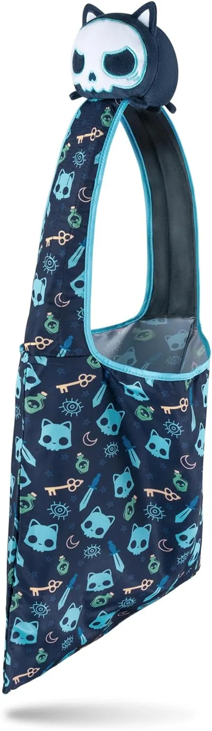 TeeTurtle - Plushie Tote Bag - Dark Blue Skull Cat - from The Creators of The Original Reversible Octopus Plushie - Take Your Plush Pal Wherever You Go!