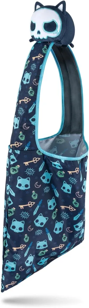 TeeTurtle - Plushie Tote Bag - Dark Blue Skull Cat - from The Creators of The Original Reversible Octopus Plushie - Take Your Plush Pal Wherever You Go!
