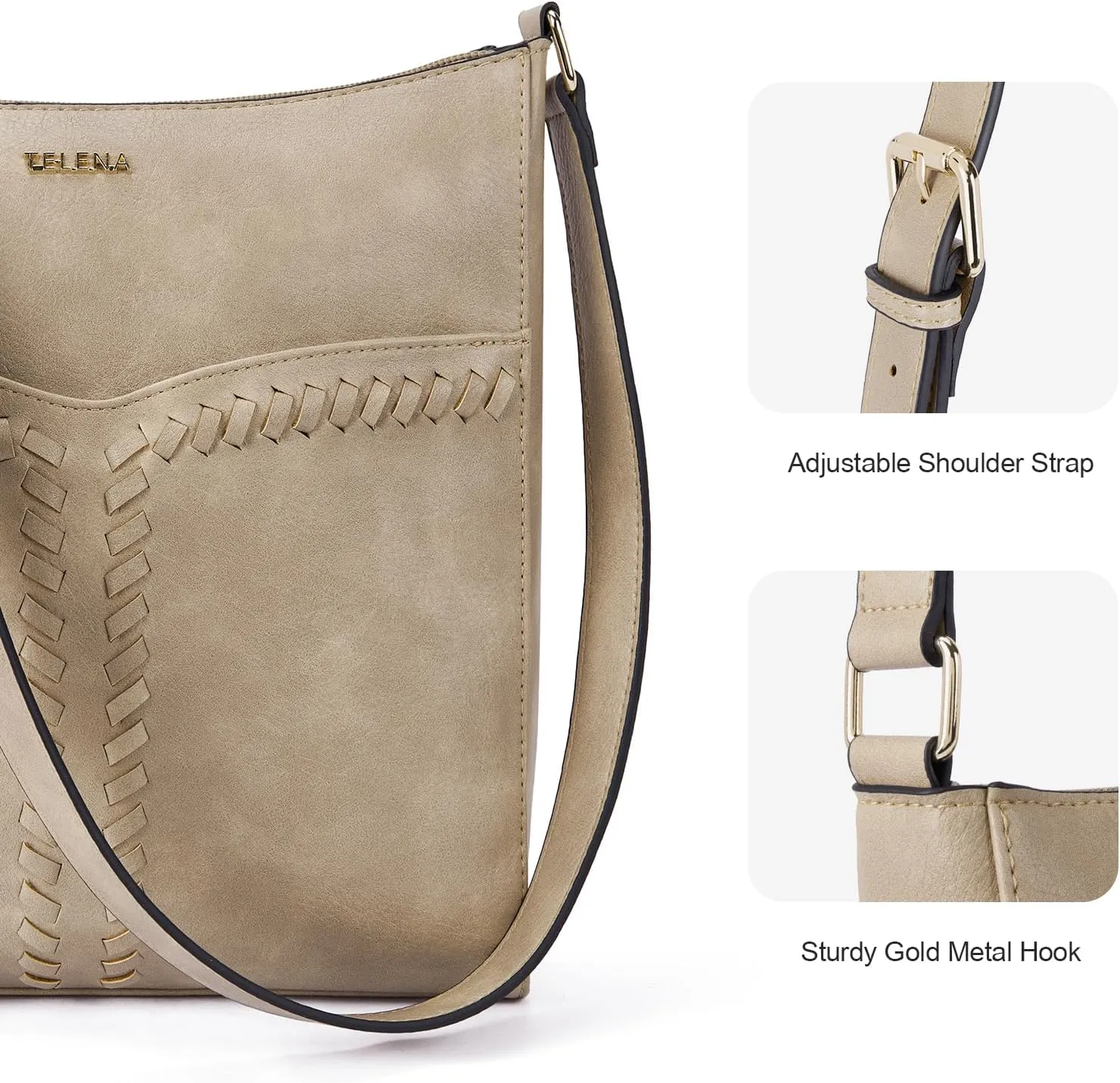 Telena Crossbody Purses for Women Trendy Vegan Leather Purses Bucket Hobo Bags Handbags with Adjustable Guitar Strap