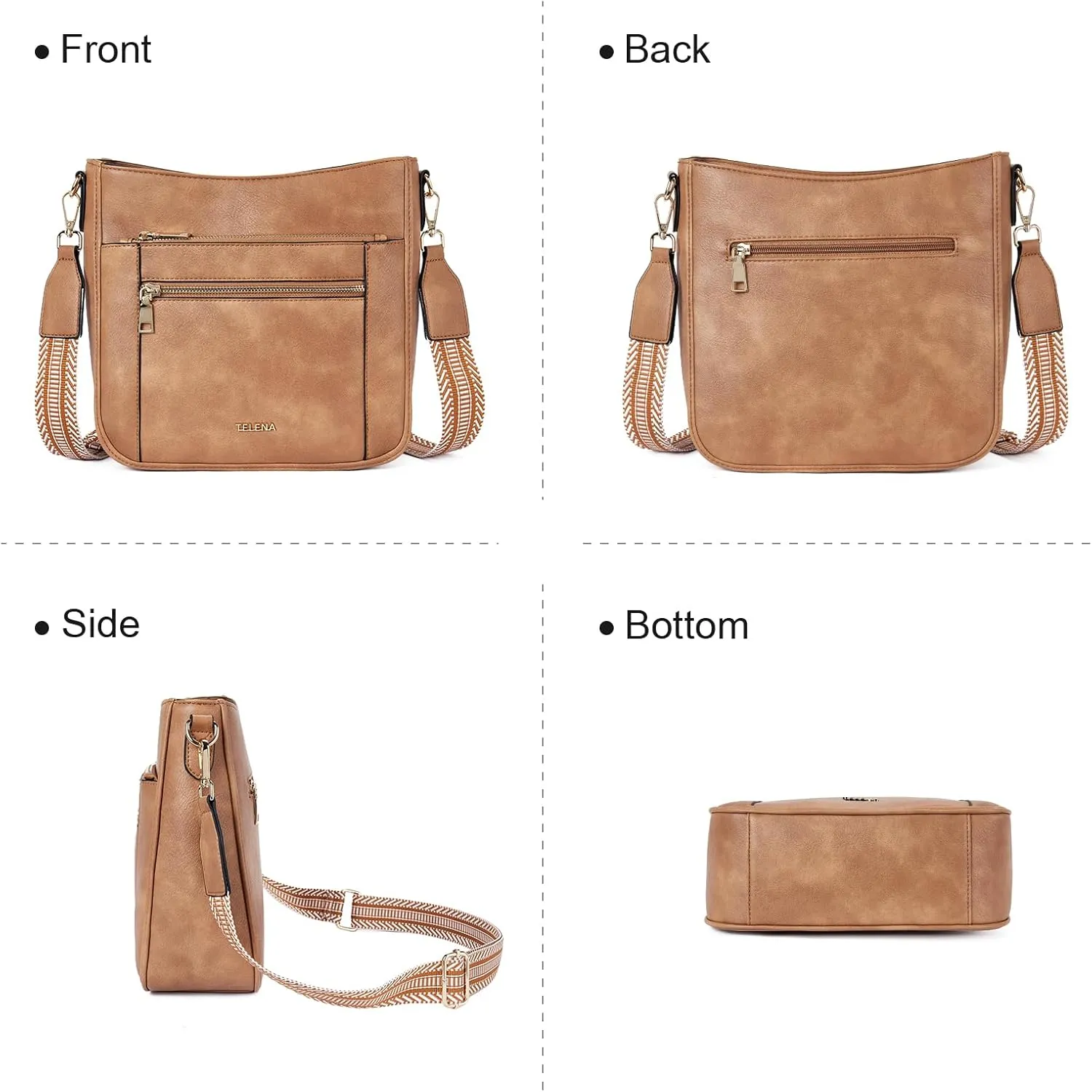 Telena Vegan Leather Crossbody Bags for Women Travel Shoulder Hobo Bag Bucket Large Purse Straps Replacement