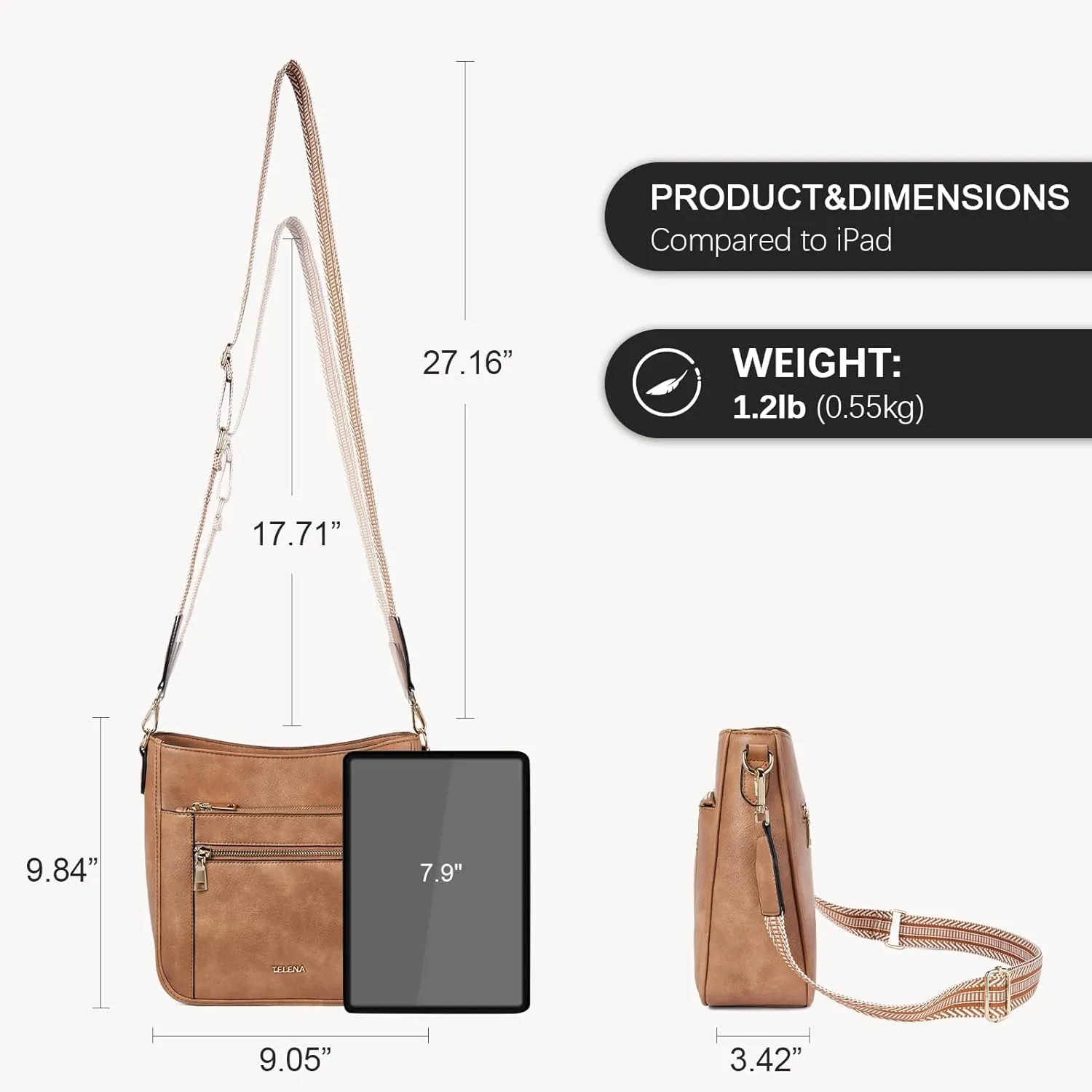 Telena Vegan Leather Crossbody Bags for Women Travel Shoulder Hobo Bag Bucket Large Purse Straps Replacement