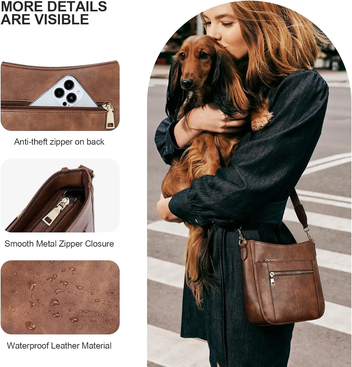 Telena Vegan Leather Crossbody Bags for Women Travel Shoulder Hobo Bag Bucket Large Purse Straps Replacement