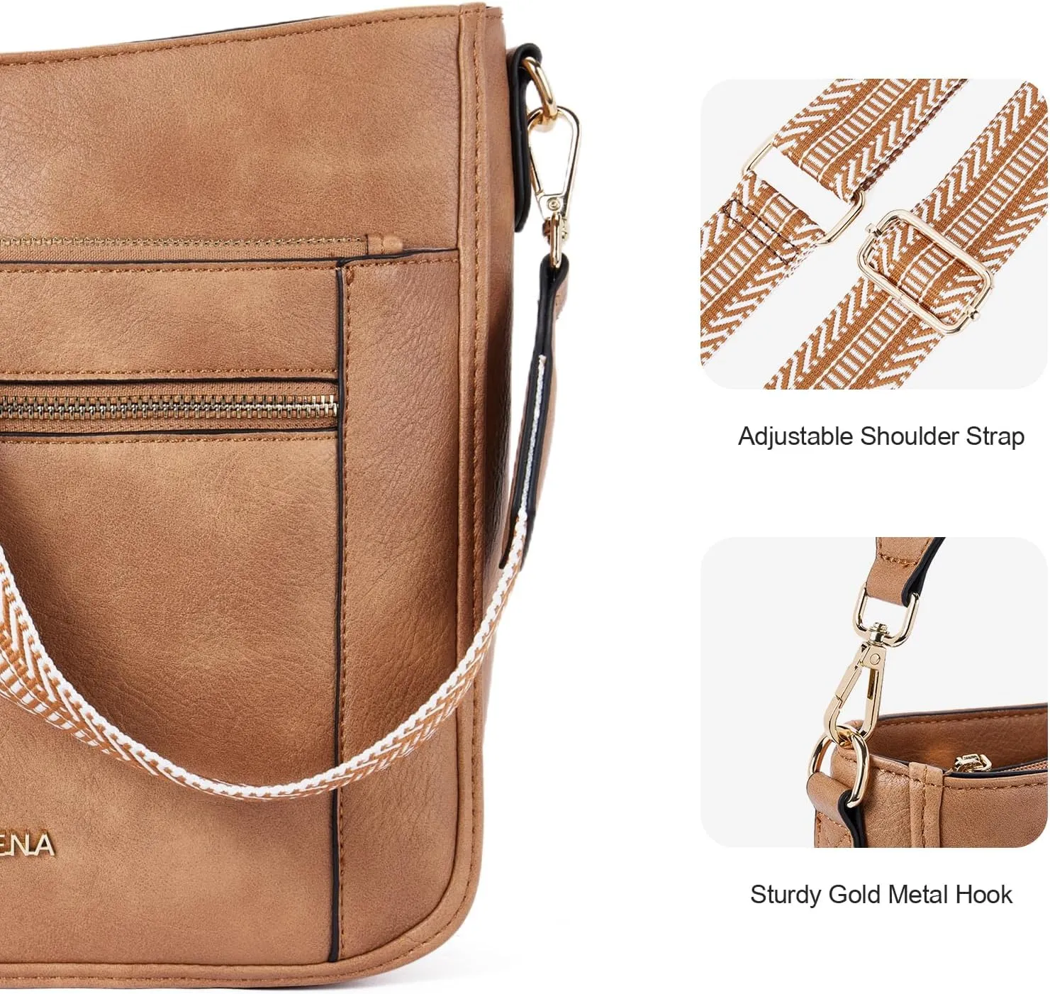 Telena Vegan Leather Crossbody Bags for Women Travel Shoulder Hobo Bag Bucket Large Purse Straps Replacement