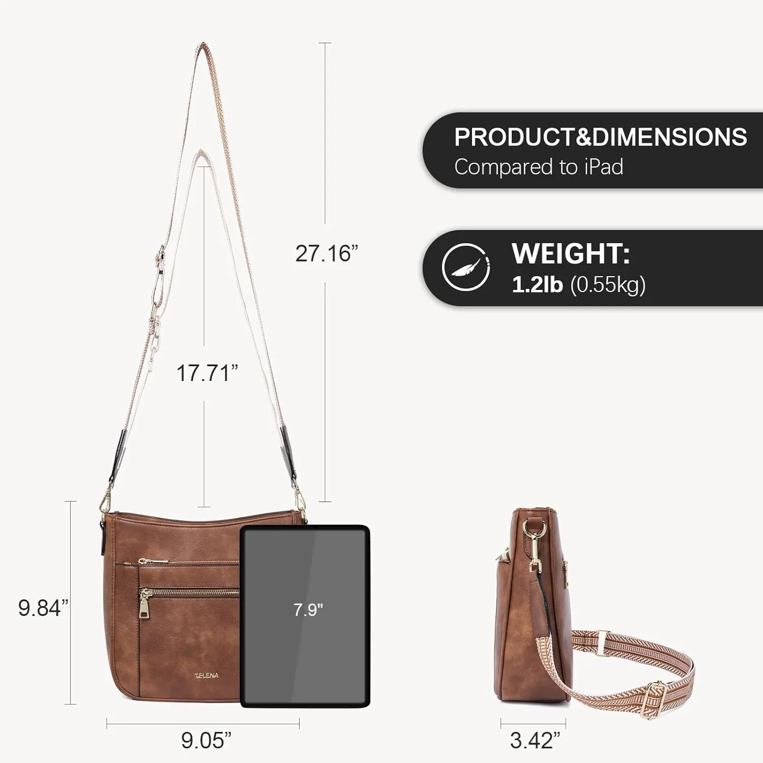 Telena Vegan Leather Crossbody Bags for Women Travel Shoulder Hobo Bag Bucket Large Purse Straps Replacement