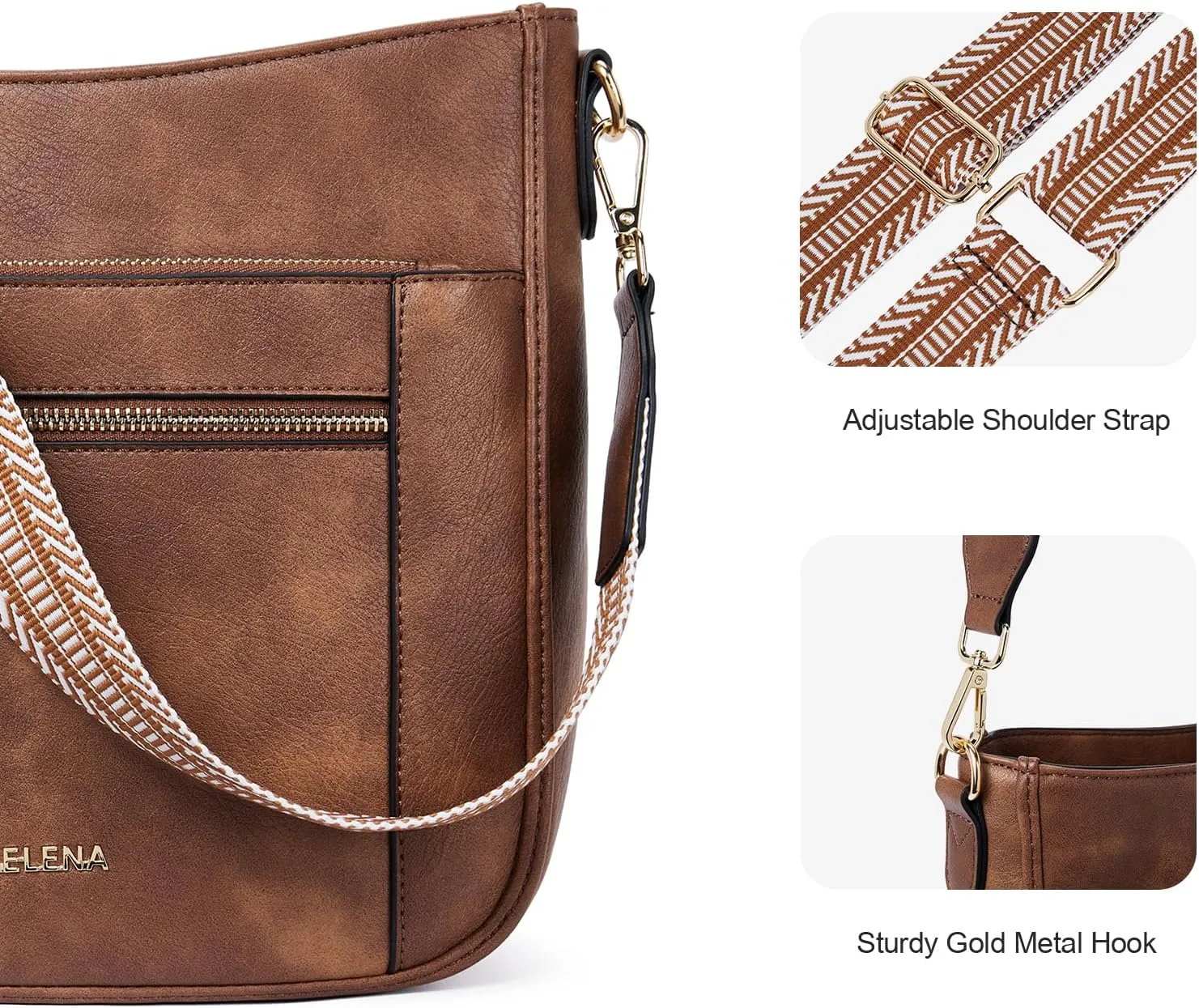 Telena Vegan Leather Crossbody Bags for Women Travel Shoulder Hobo Bag Bucket Large Purse Straps Replacement