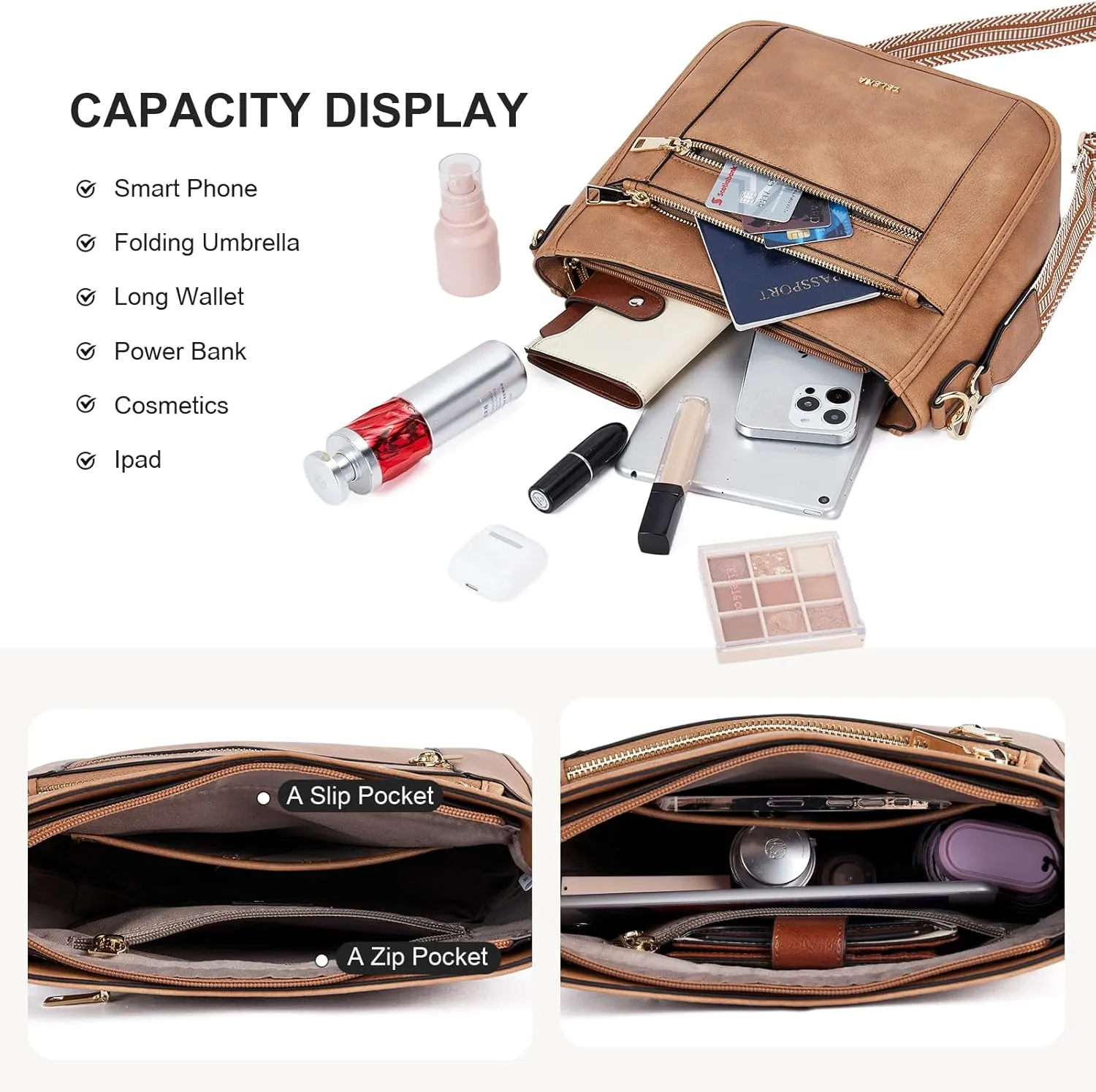 Telena Vegan Leather Crossbody Bags for Women Travel Shoulder Hobo Bag Bucket Large Purse Straps Replacement