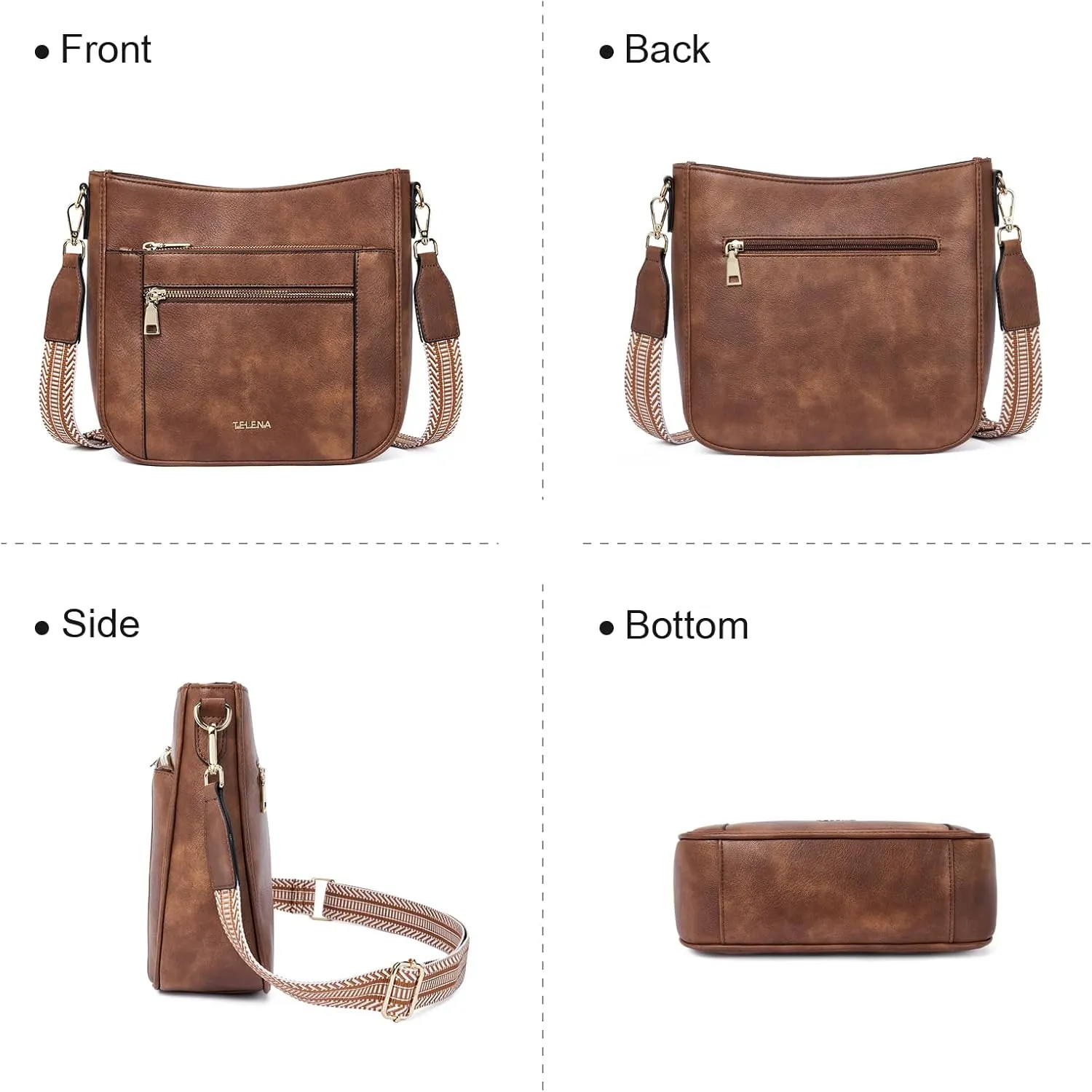 Telena Vegan Leather Crossbody Bags for Women Travel Shoulder Hobo Bag Bucket Large Purse Straps Replacement
