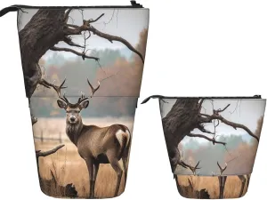 Telescopic Pencil Case Cute Stand Pencil Bag Pop Up Pen Holder Brown Deer Near Withered Tree Cosmetics Bags Desk Stationery Case For Office Supplies