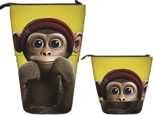 Telescopic Pencil Case Cute Stand Pencil Bag Pop Up Pen Holder Curious Monkey Cosmetics Bags Desk Stationery Case For Office Supplies