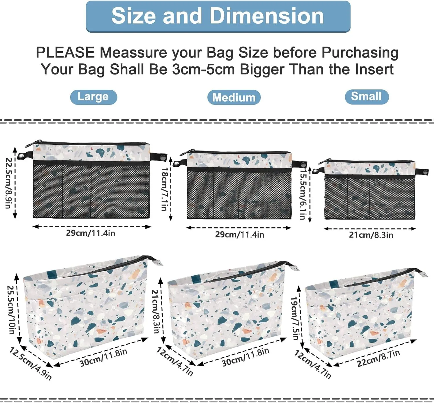 Terrazzo Tone Granite Quartz Marble Glass Mix Women Makeup Bag Handbag Organizer, Cosmetic Toiletry Storage Case Portable Coin Purse, Large Pouch Holder for Ladies Girls S