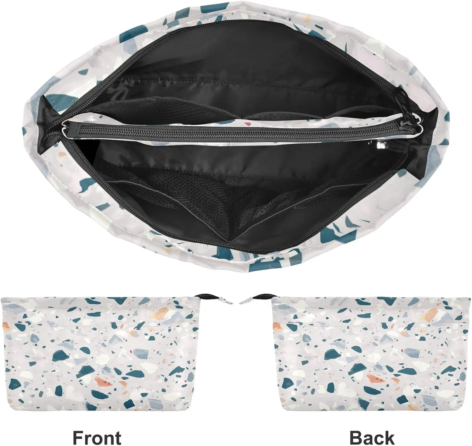 Terrazzo Tone Granite Quartz Marble Glass Mix Women Makeup Bag Handbag Organizer, Cosmetic Toiletry Storage Case Portable Coin Purse, Large Pouch Holder for Ladies Girls S