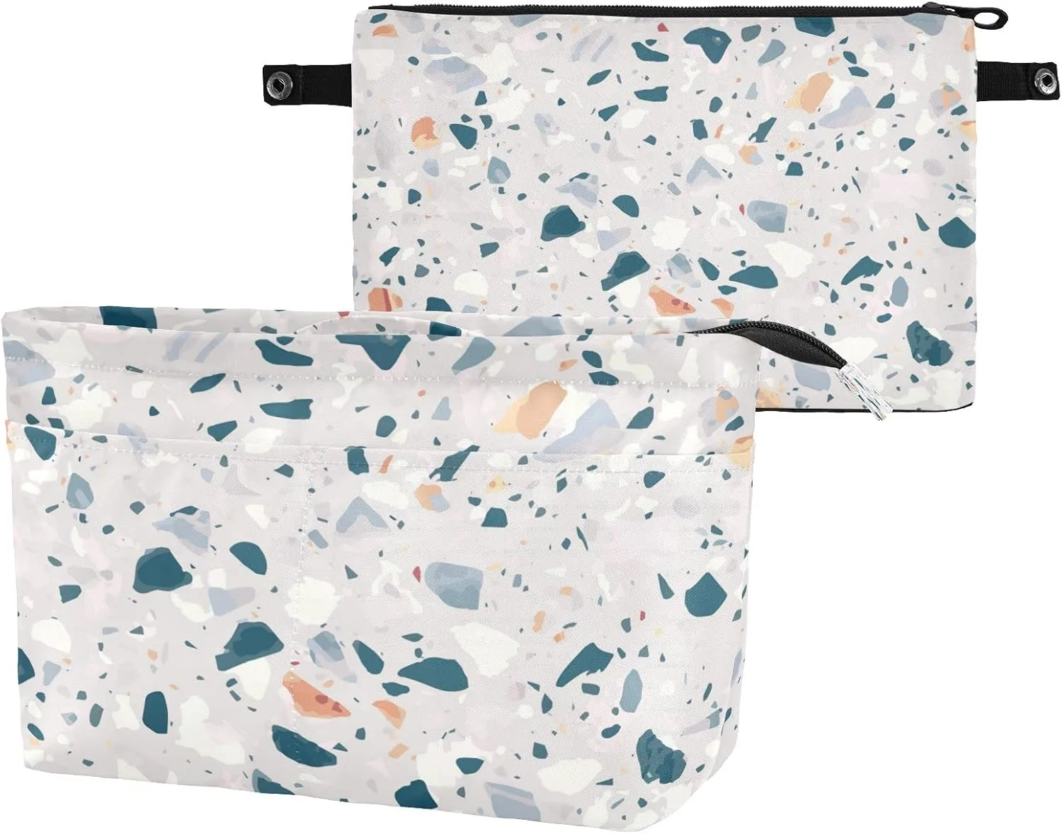 Terrazzo Tone Granite Quartz Marble Glass Mix Women Makeup Bag Handbag Organizer, Cosmetic Toiletry Storage Case Portable Coin Purse, Large Pouch Holder for Ladies Girls S