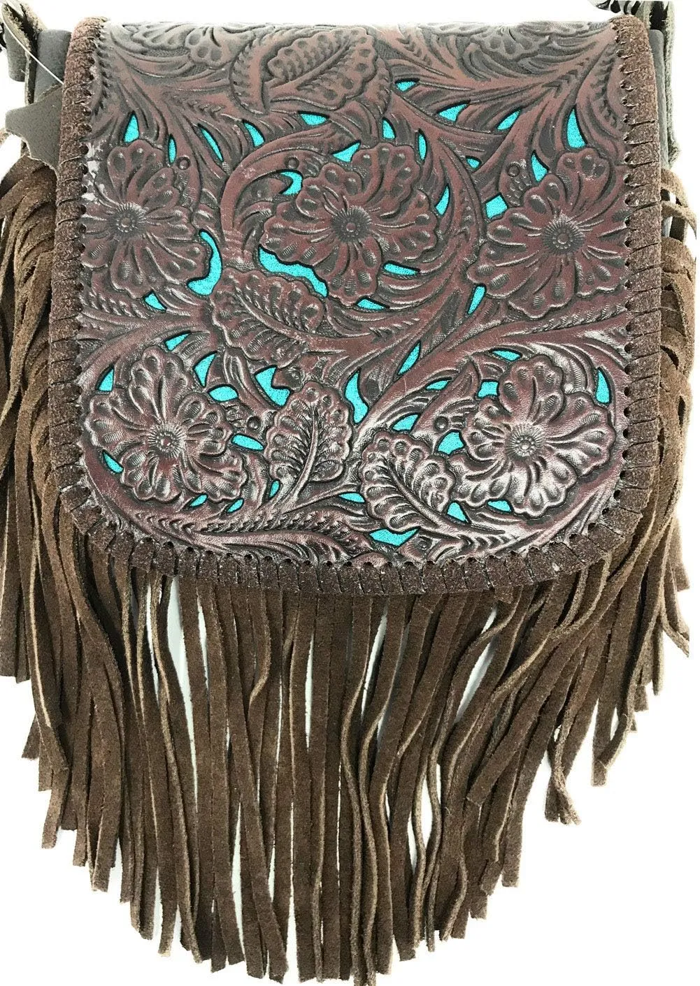 Texas West Western Genuine Leather Cowgirl Crossbody Messenger Fringe Laser Cut Purse Bag in 5 colors