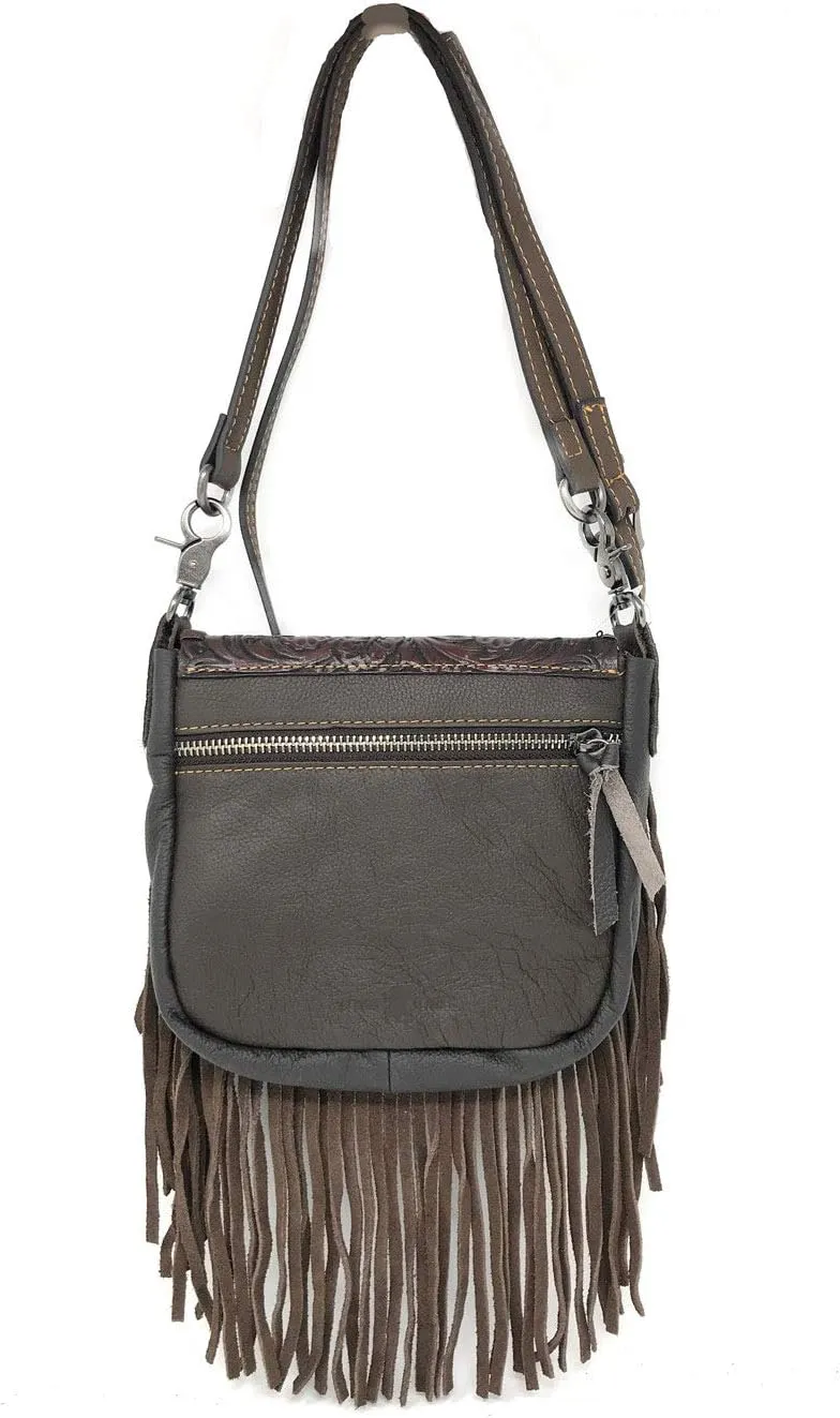 Texas West Western Genuine Leather Cowgirl Crossbody Messenger Fringe Laser Cut Purse Bag in 5 colors