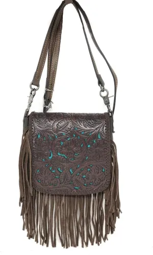 Texas West Western Genuine Leather Cowgirl Crossbody Messenger Fringe Laser Cut Purse Bag in 5 colors