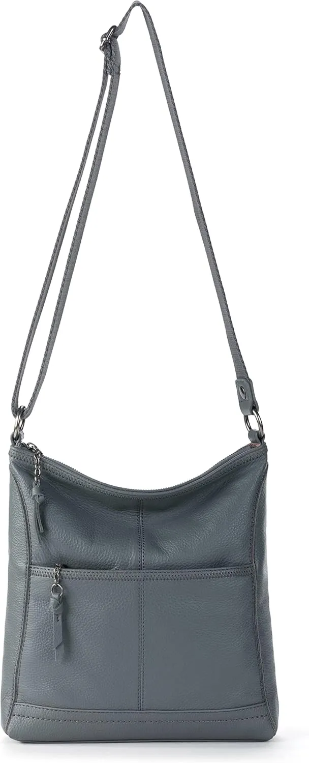 The Sak Iris Crossbody in Leather, Convertible Design, Dusty Blue