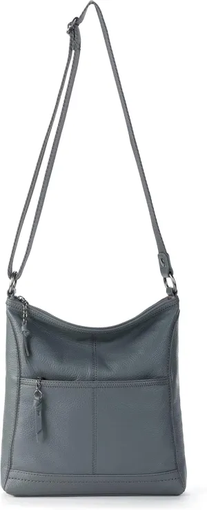 The Sak Iris Crossbody in Leather, Convertible Design, Dusty Blue