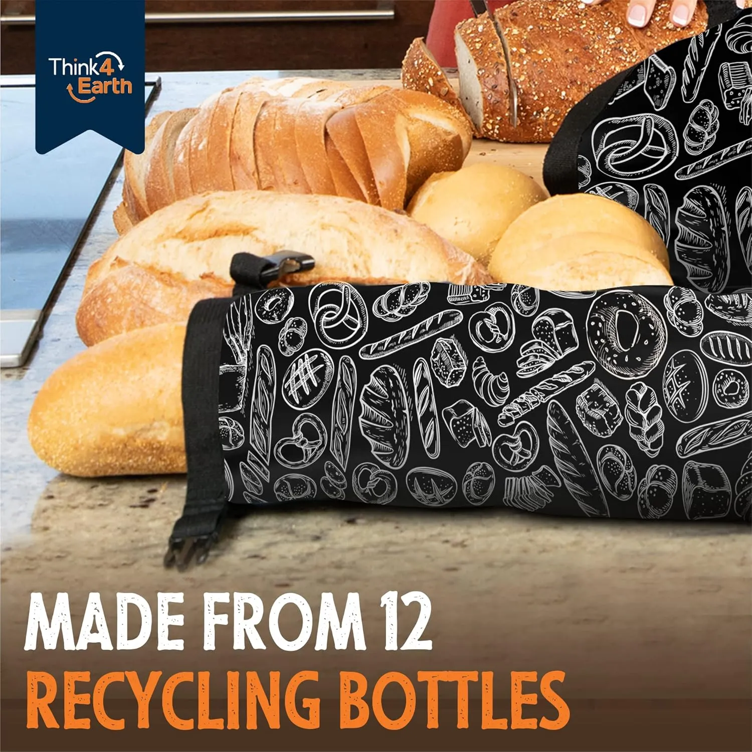 Think4Earth® - 2 Pack Large Baguette Bags for Homemade Bread Loaf, Freezer Storage Bag, Reusable Food Storage Bag, Bread Container, Double Lining