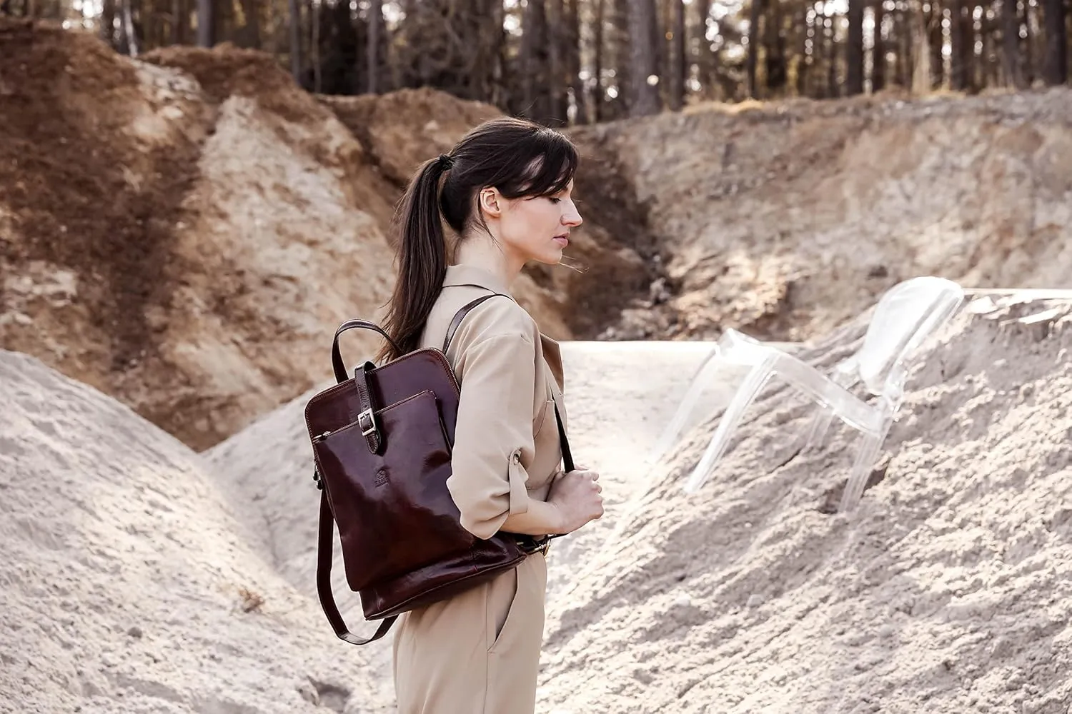 Time Resistance Leather Backpack - Convertible to Shoulder Bag - Full Grain Real Leather Travel Rucksack for Women (Brown)