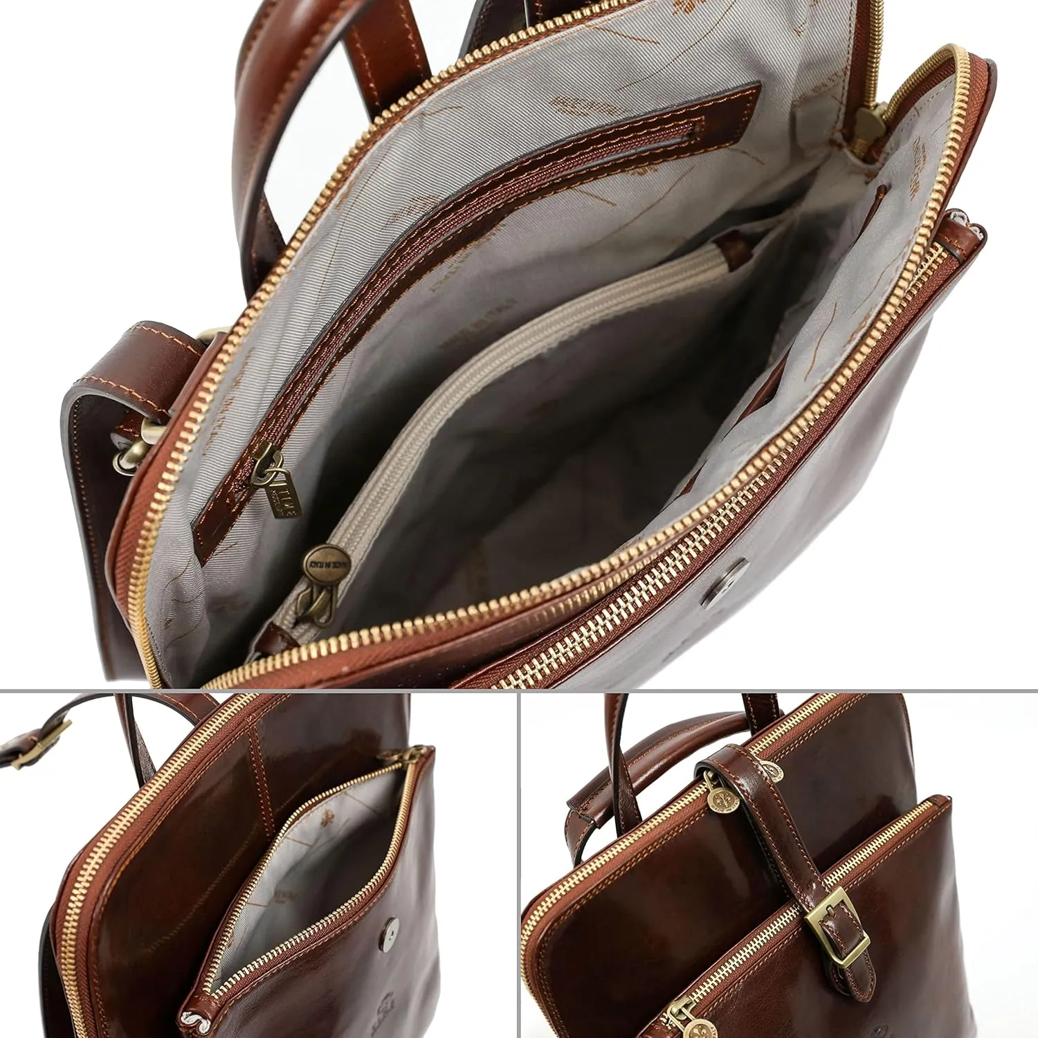 Time Resistance Leather Backpack - Convertible to Shoulder Bag - Full Grain Real Leather Travel Rucksack for Women (Brown)