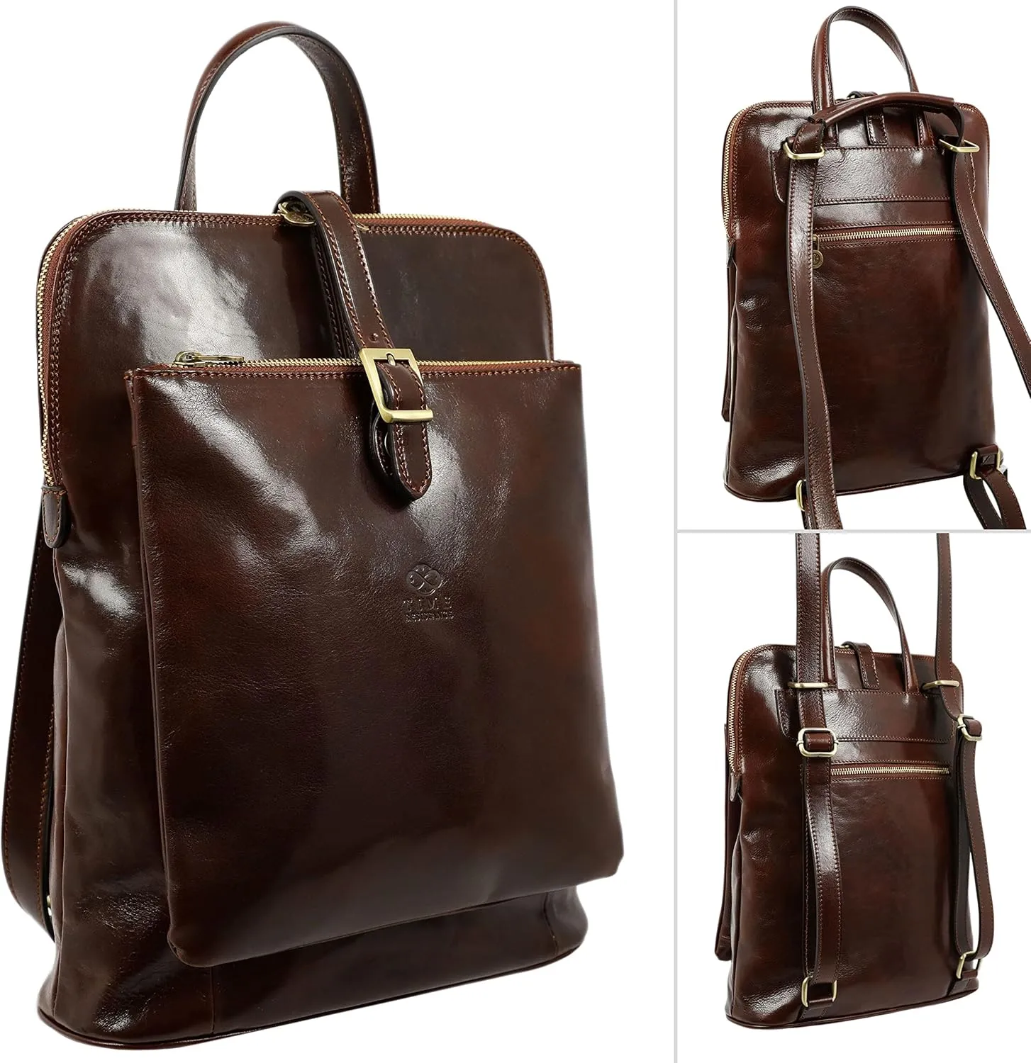 Time Resistance Leather Backpack - Convertible to Shoulder Bag - Full Grain Real Leather Travel Rucksack for Women (Brown)