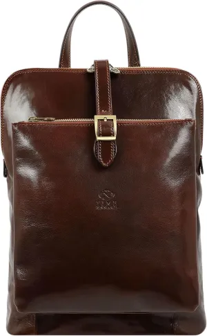 Time Resistance Leather Backpack - Convertible to Shoulder Bag - Full Grain Real Leather Travel Rucksack for Women (Brown)