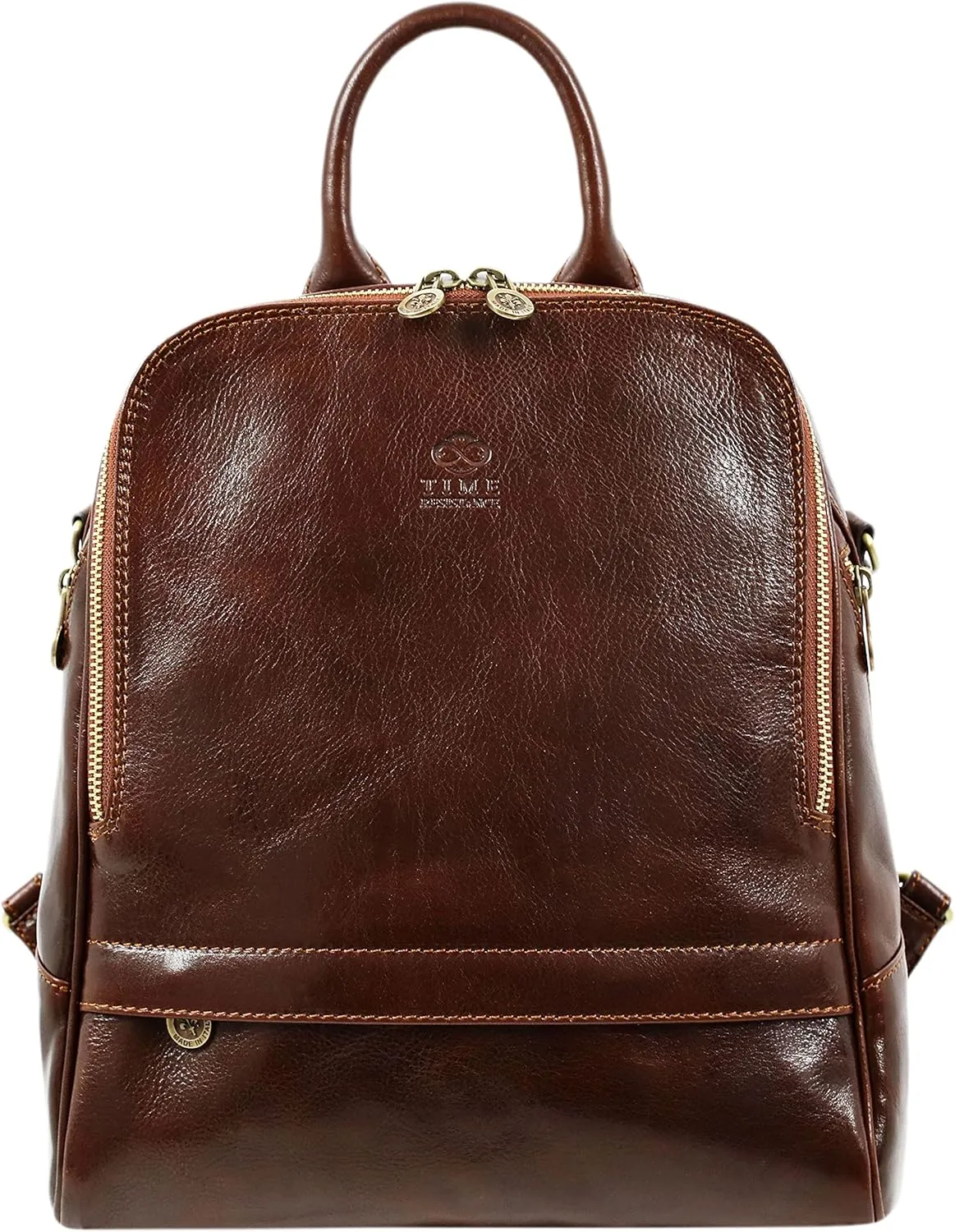 Time Resistance Leather Backpack Convertible to Shoulder Bag Full Grain Real Leather Travel Versatile Bag (Brown)