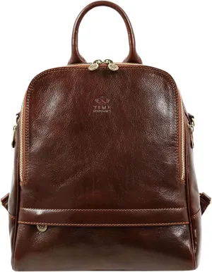 Time Resistance Leather Backpack Convertible to Shoulder Bag Full Grain Real Leather Travel Versatile Bag (Brown)