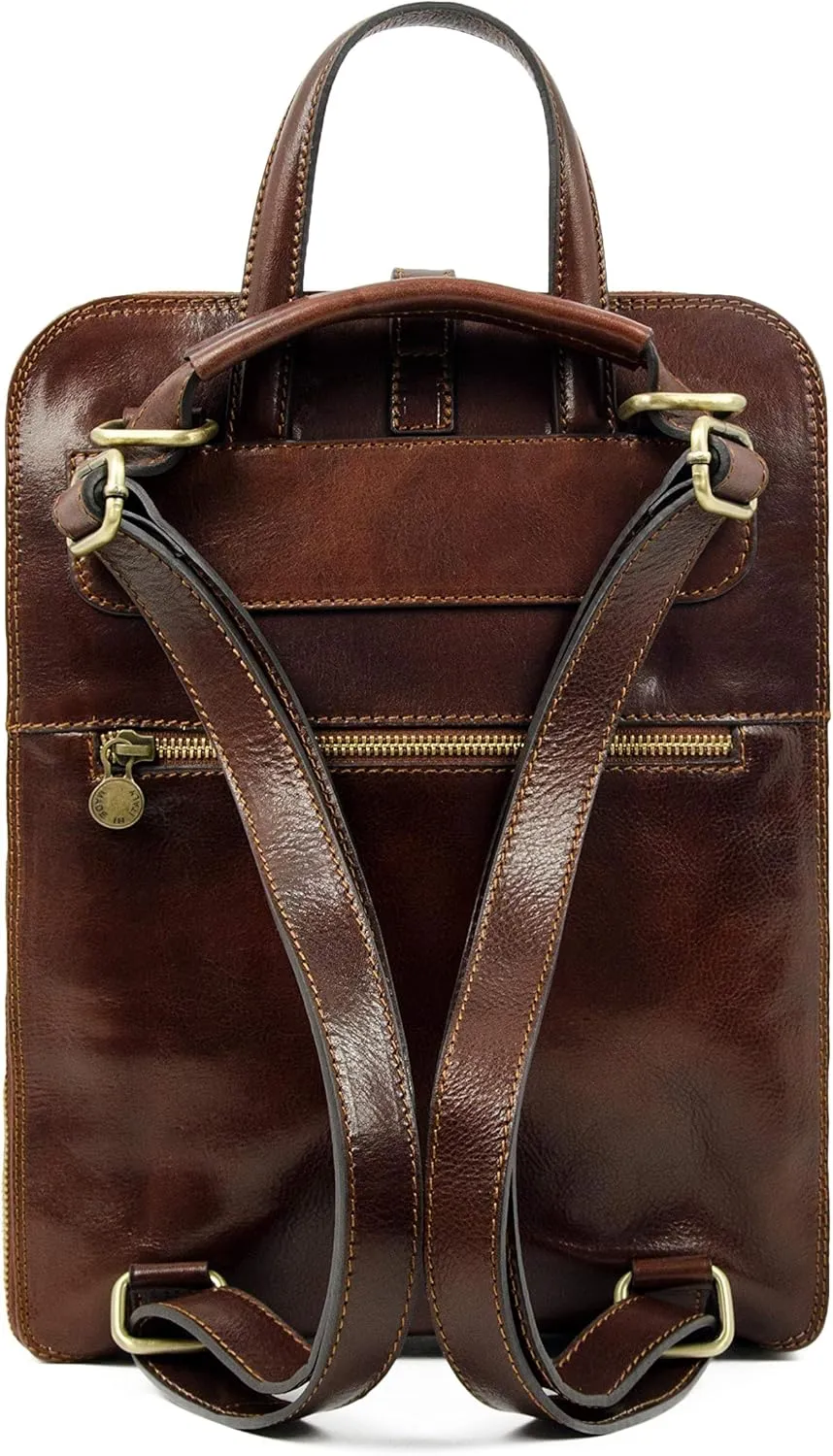 Time Resistance Leather Backpack Convertible to Shoulder Bag - Handmade For Laptops up to 12 Inches Daybag Rucksack