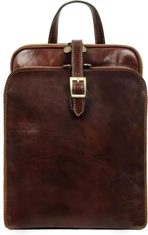 Time Resistance Leather Backpack Convertible to Shoulder Bag - Handmade For Laptops up to 12 Inches Daybag Rucksack
