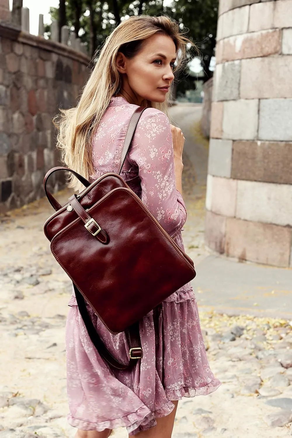 Time Resistance Leather Backpack Convertible to Shoulder Bag - Handmade For Laptops up to 12 Inches Daybag Rucksack