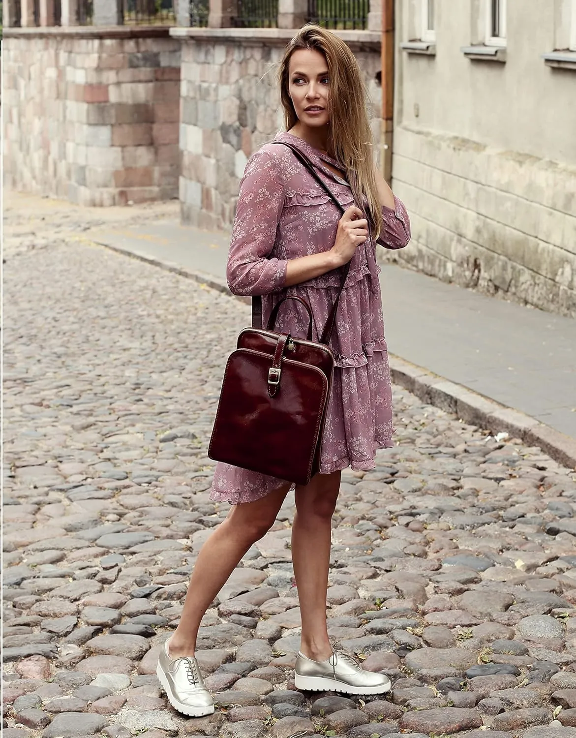 Time Resistance Leather Backpack Convertible to Shoulder Bag - Handmade For Laptops up to 12 Inches Daybag Rucksack