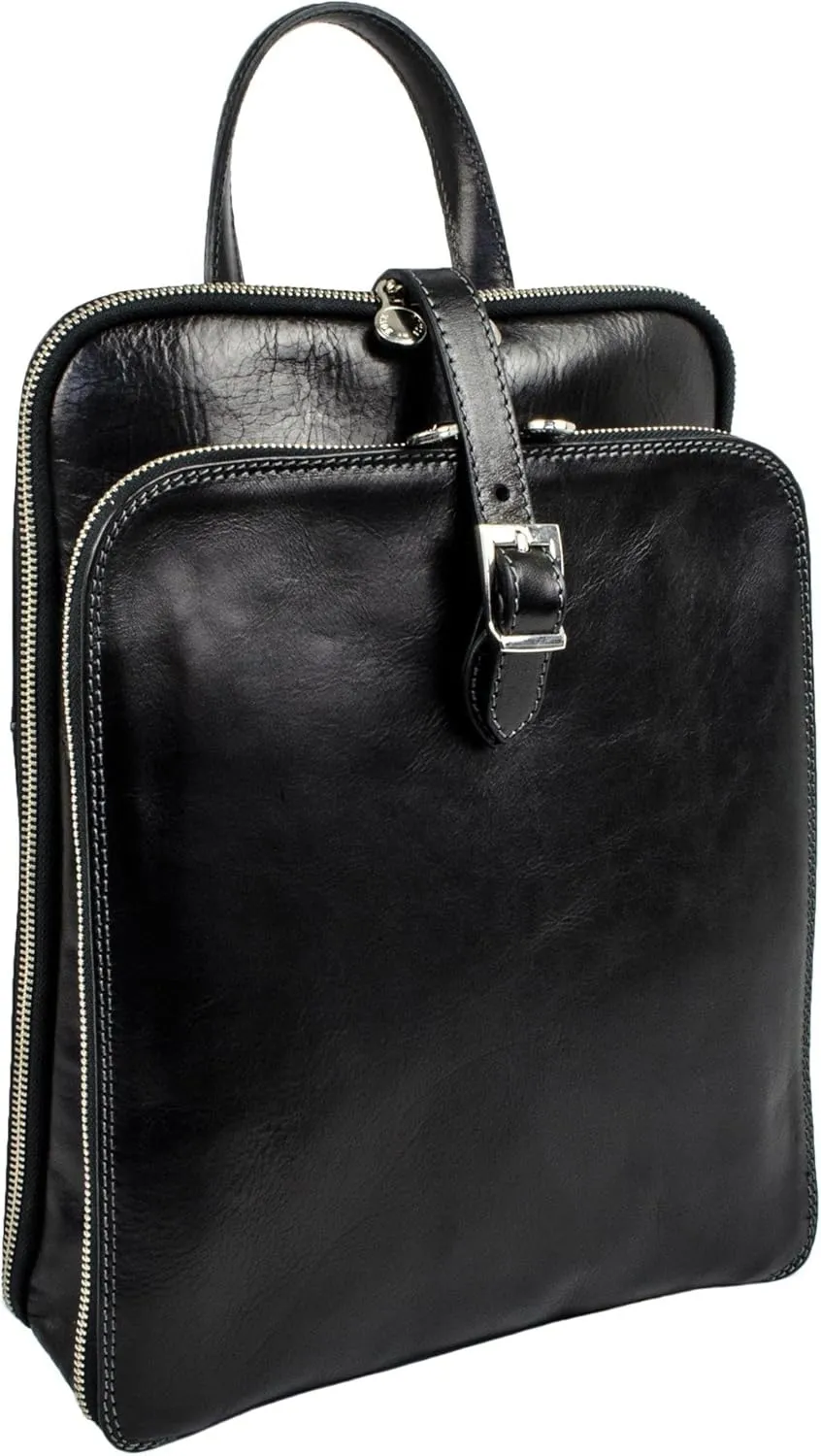 Time Resistance Leather Backpack Convertible to Shoulder Bag - Handmade For Laptops up to 12 Inches Daybag Rucksack