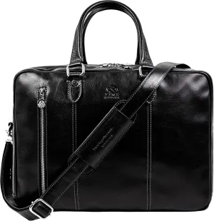 Time Resistance Leather Laptop Briefcase - Full Grain Leather Computer Bag for Men and Women