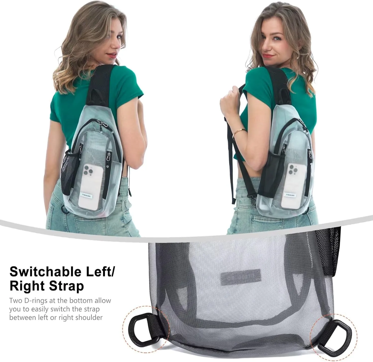 TITECOUGO Clear Sling Bag Clear Bag for Stadium Events Crossbody Daypack for Women Men Shoulder Backpack Transparent Casual Daypack for Concerts Sport Dark Grey