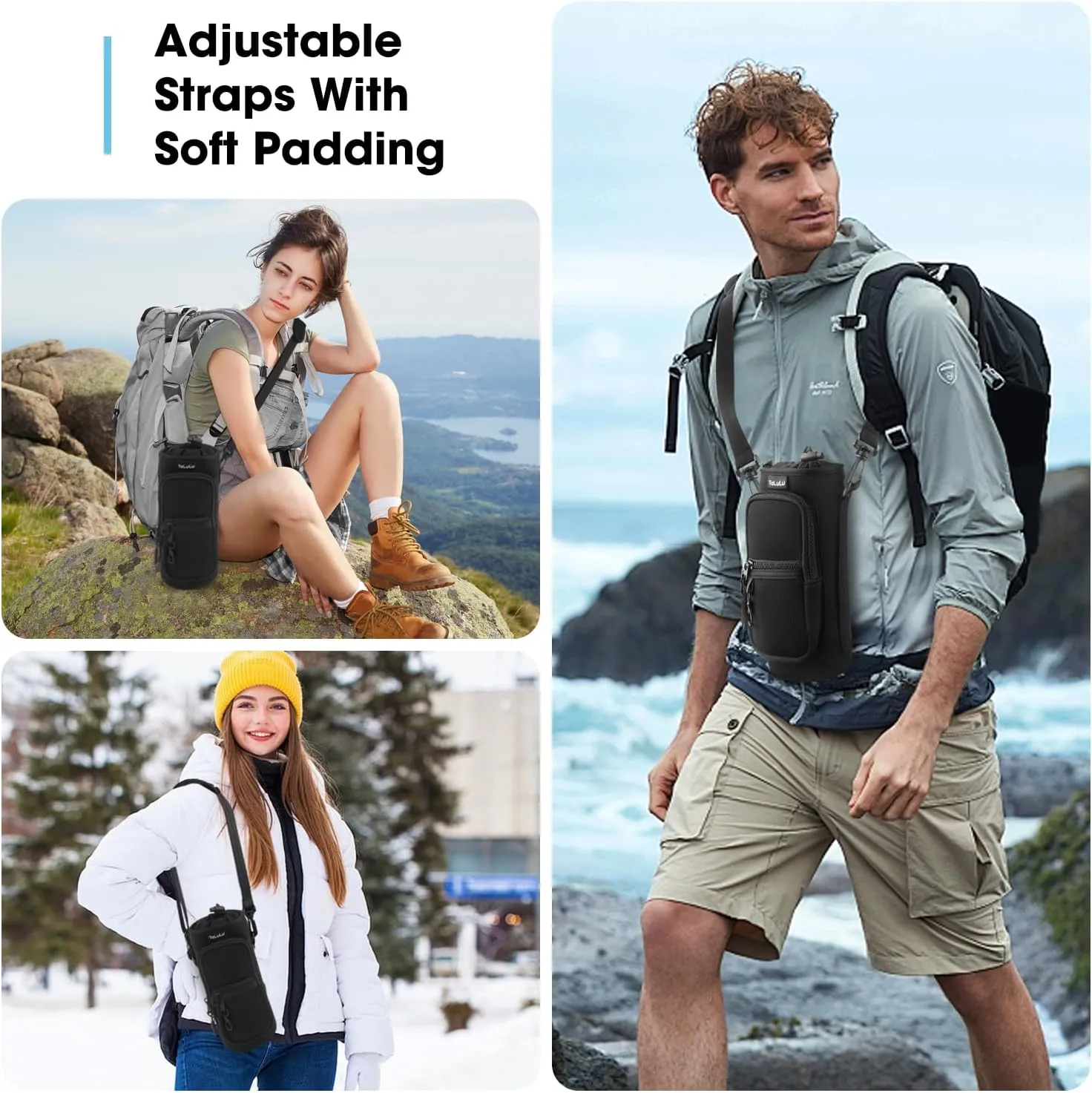 ToLuLu 25/32/40oz Water Bottle Carrier Bag Pocket,Insulated Neoprene Adjustable Shoulder Strap Water Bottle Pouch Case, Crossbody Water Bottle Holder Sling Sleeve for Men Women Adults
