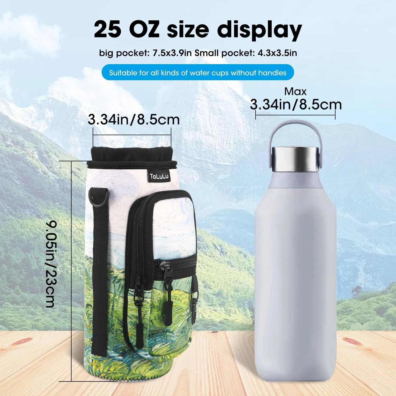 ToLuLu 25/32/40oz Water Bottle Carrier Bag Pocket,Insulated Neoprene Adjustable Shoulder Strap Water Bottle Pouch Case, Crossbody Water Bottle Holder Sling Sleeve for Men Women Adults