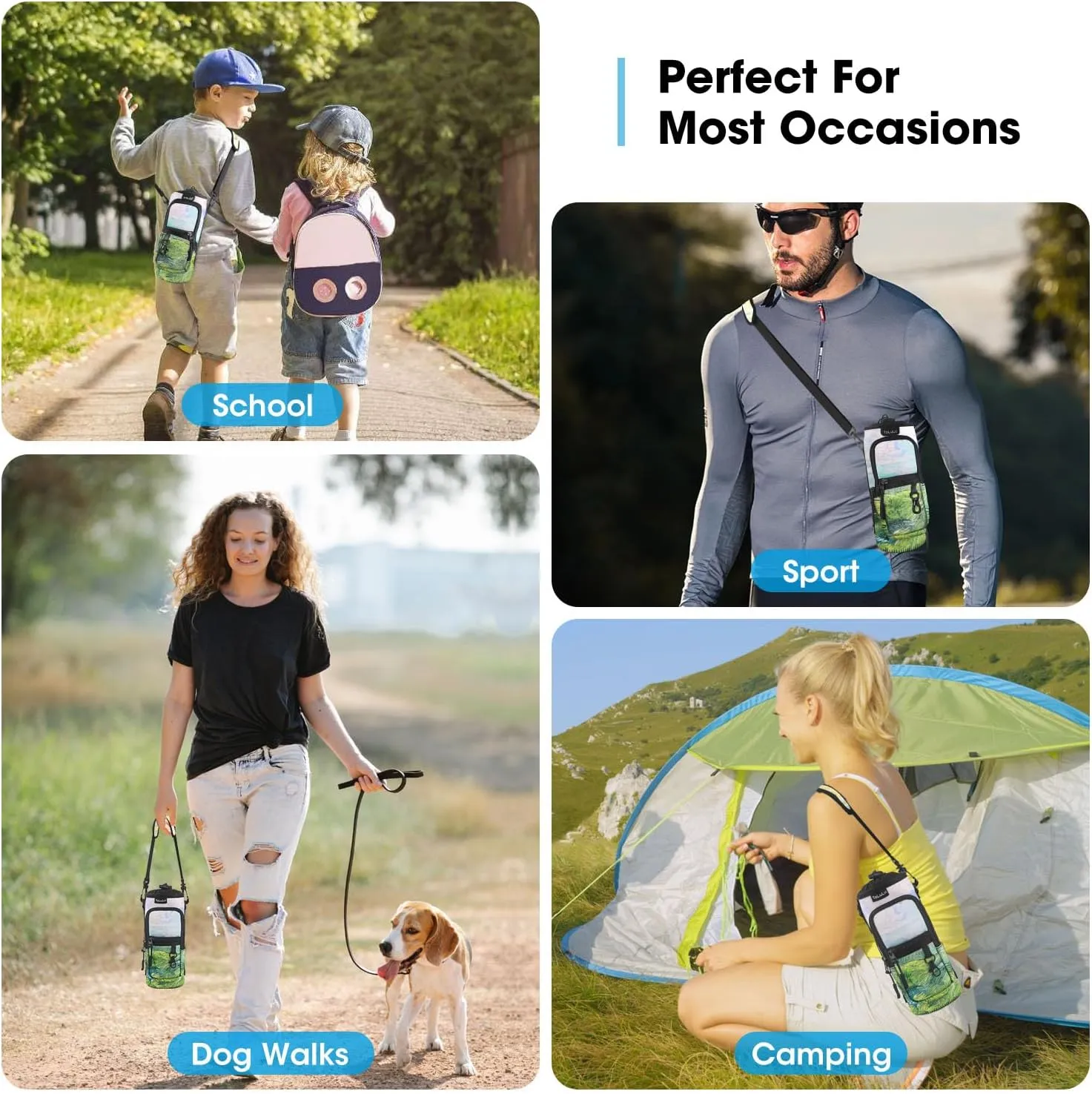 ToLuLu 25/32/40oz Water Bottle Carrier Bag Pocket,Insulated Neoprene Adjustable Shoulder Strap Water Bottle Pouch Case, Crossbody Water Bottle Holder Sling Sleeve for Men Women Adults