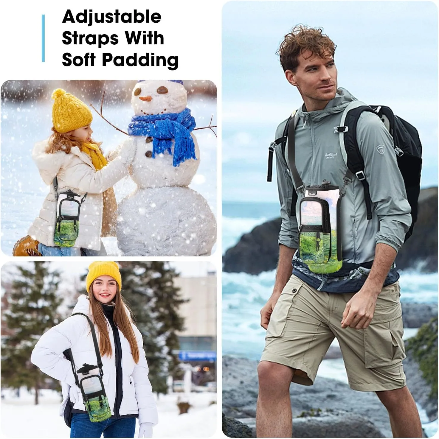 ToLuLu 25/32/40oz Water Bottle Carrier Bag Pocket,Insulated Neoprene Adjustable Shoulder Strap Water Bottle Pouch Case, Crossbody Water Bottle Holder Sling Sleeve for Men Women Adults