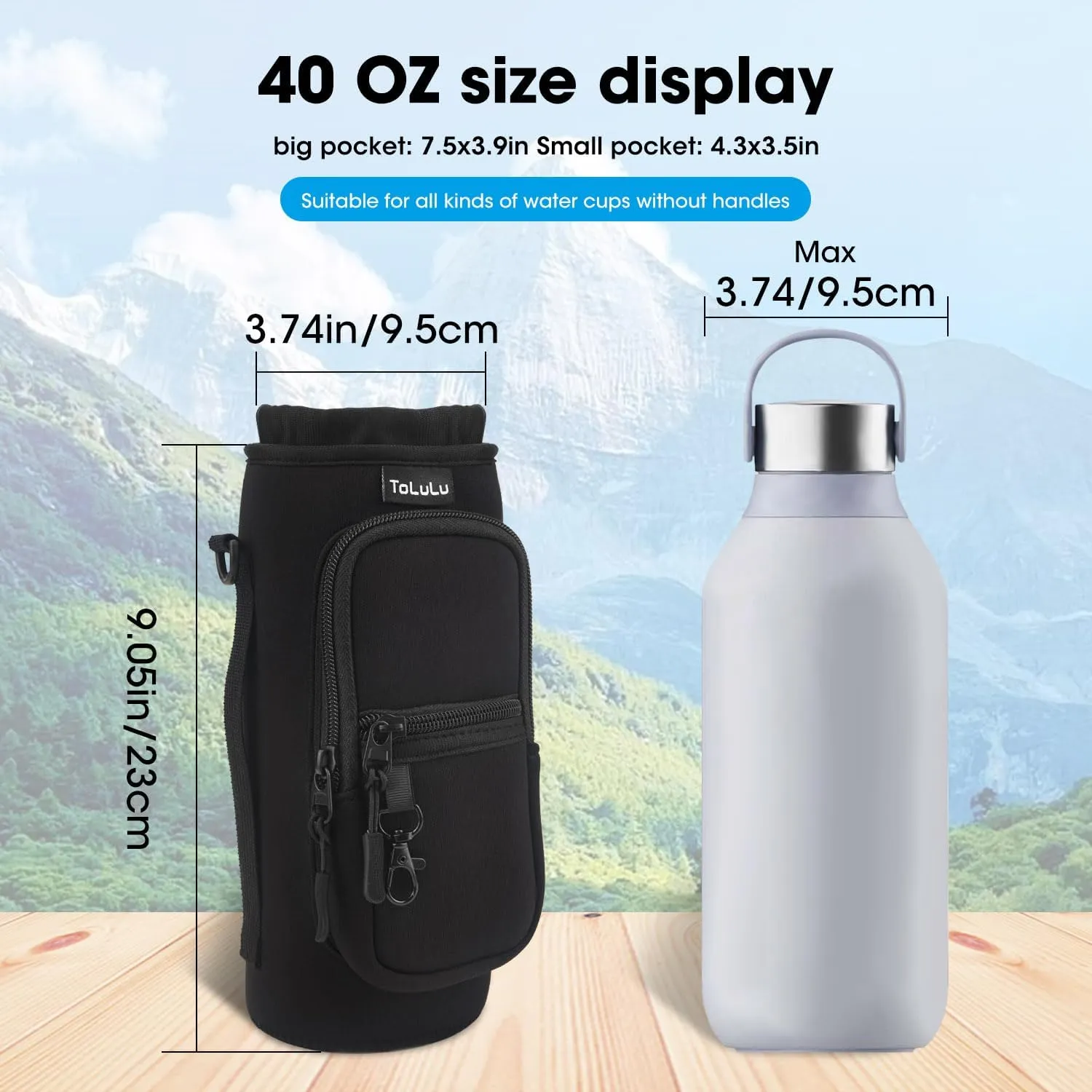 ToLuLu 25/32/40oz Water Bottle Carrier Bag Pocket,Insulated Neoprene Adjustable Shoulder Strap Water Bottle Pouch Case, Crossbody Water Bottle Holder Sling Sleeve for Men Women Adults