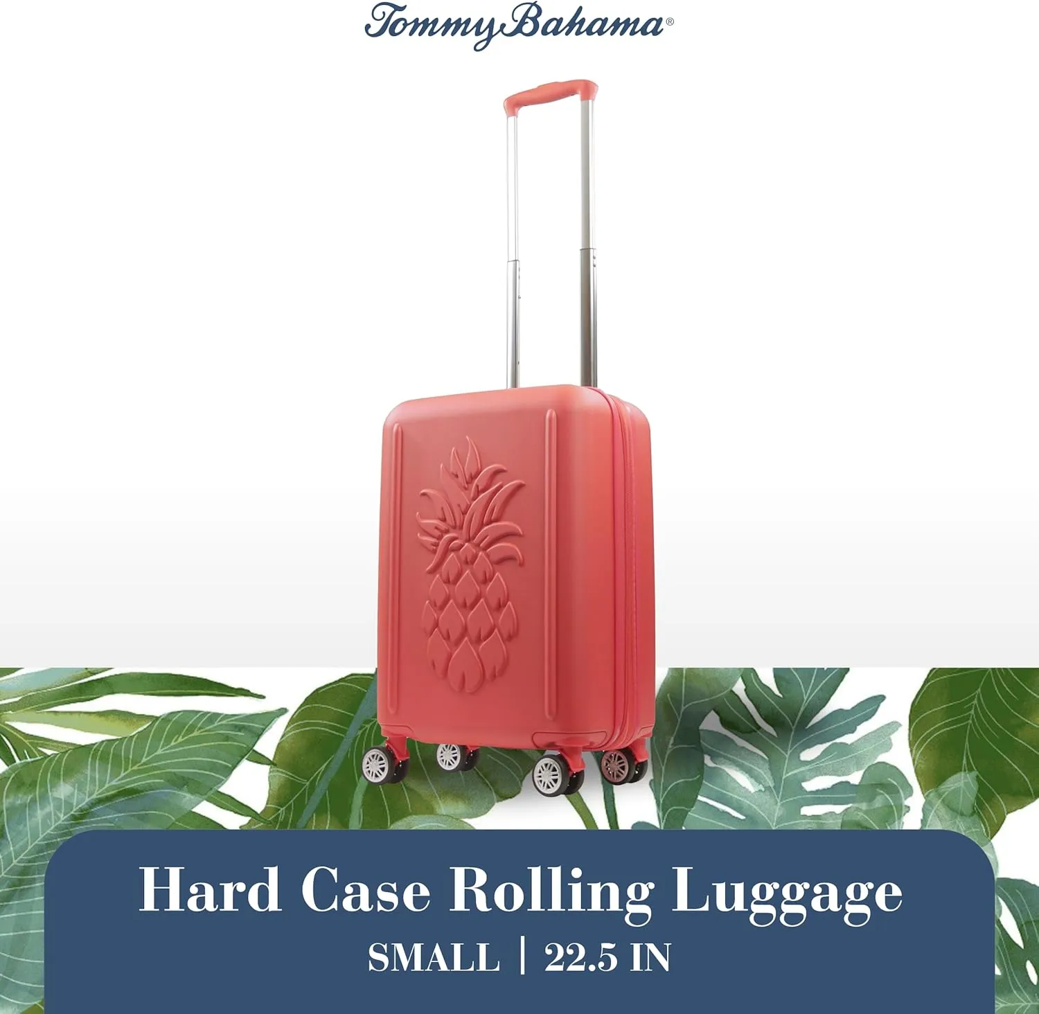 Tommy Bahama 22.5 Inches Rolling Carry On, Hard-Sided Suitcases with Spinner Wheels, Coral