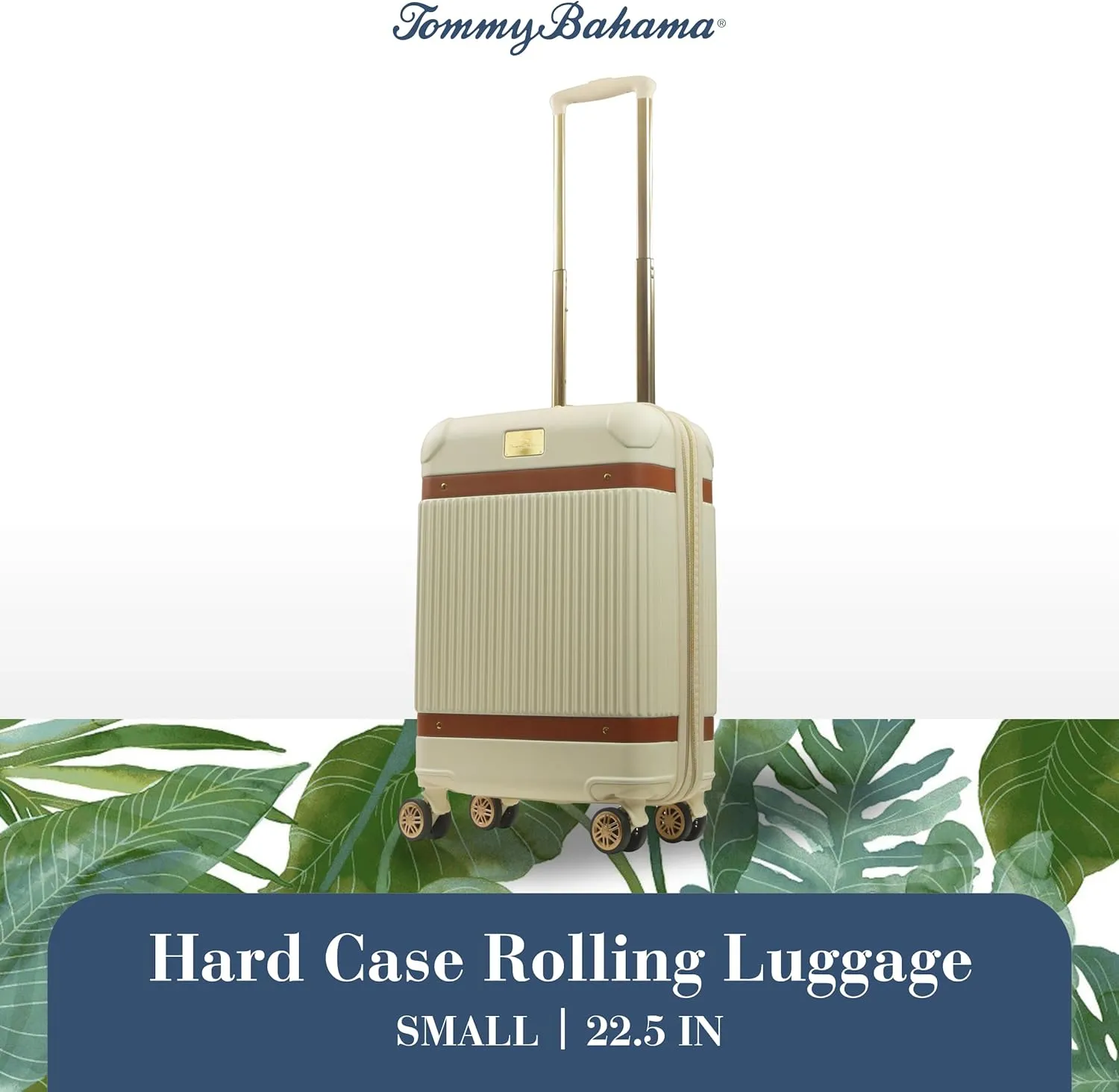 Tommy Bahama 22.5 Inches Rolling Carry On, Hard-Sided Suitcases with Spinner Wheels, Cream