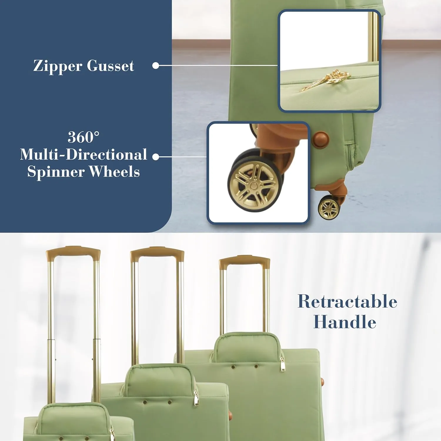 Tommy Bahama Rolling Luggage, Soft-Sided Suitcases with Wheels, 22, 26, and 30 Inch, Sage, 3 Piece Set