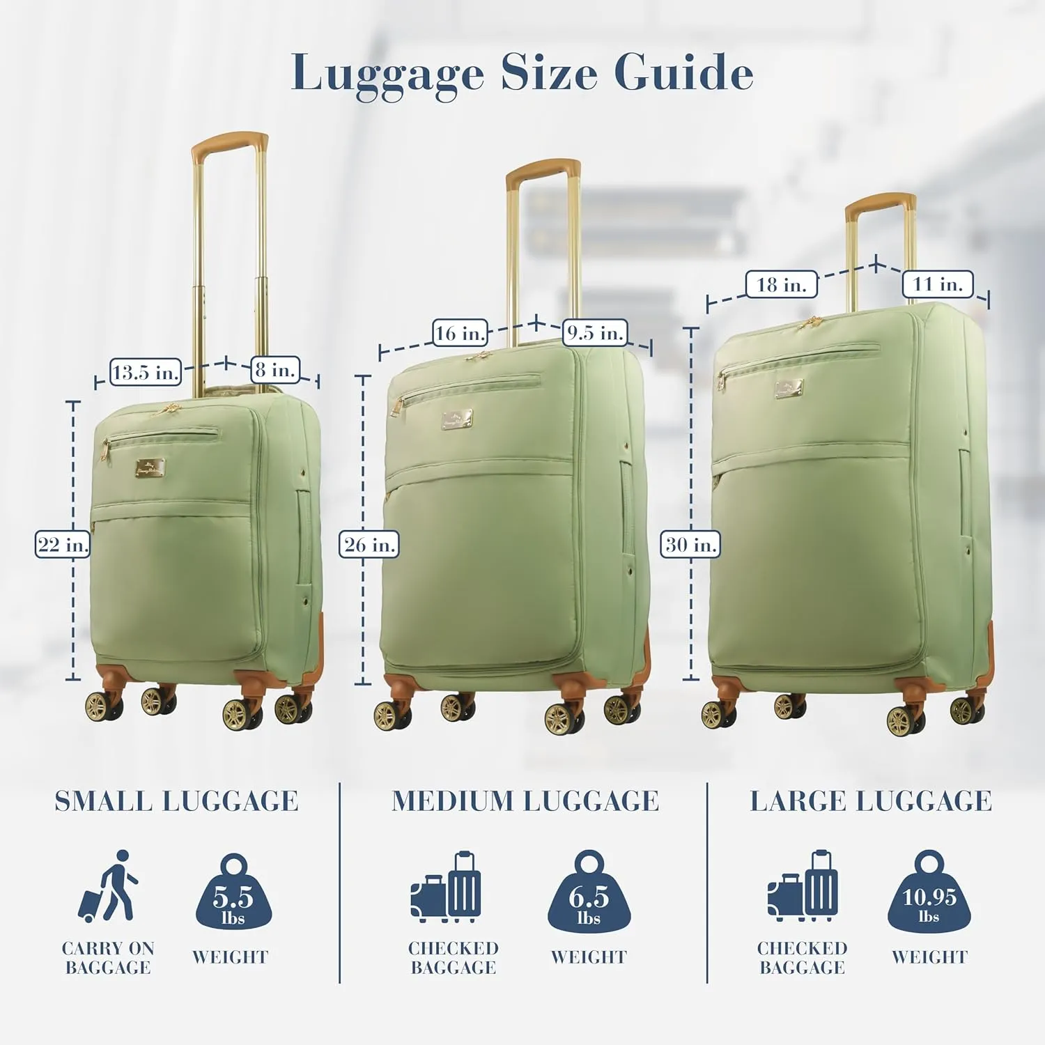 Tommy Bahama Rolling Luggage, Soft-Sided Suitcases with Wheels, 22, 26, and 30 Inch, Sage, 3 Piece Set