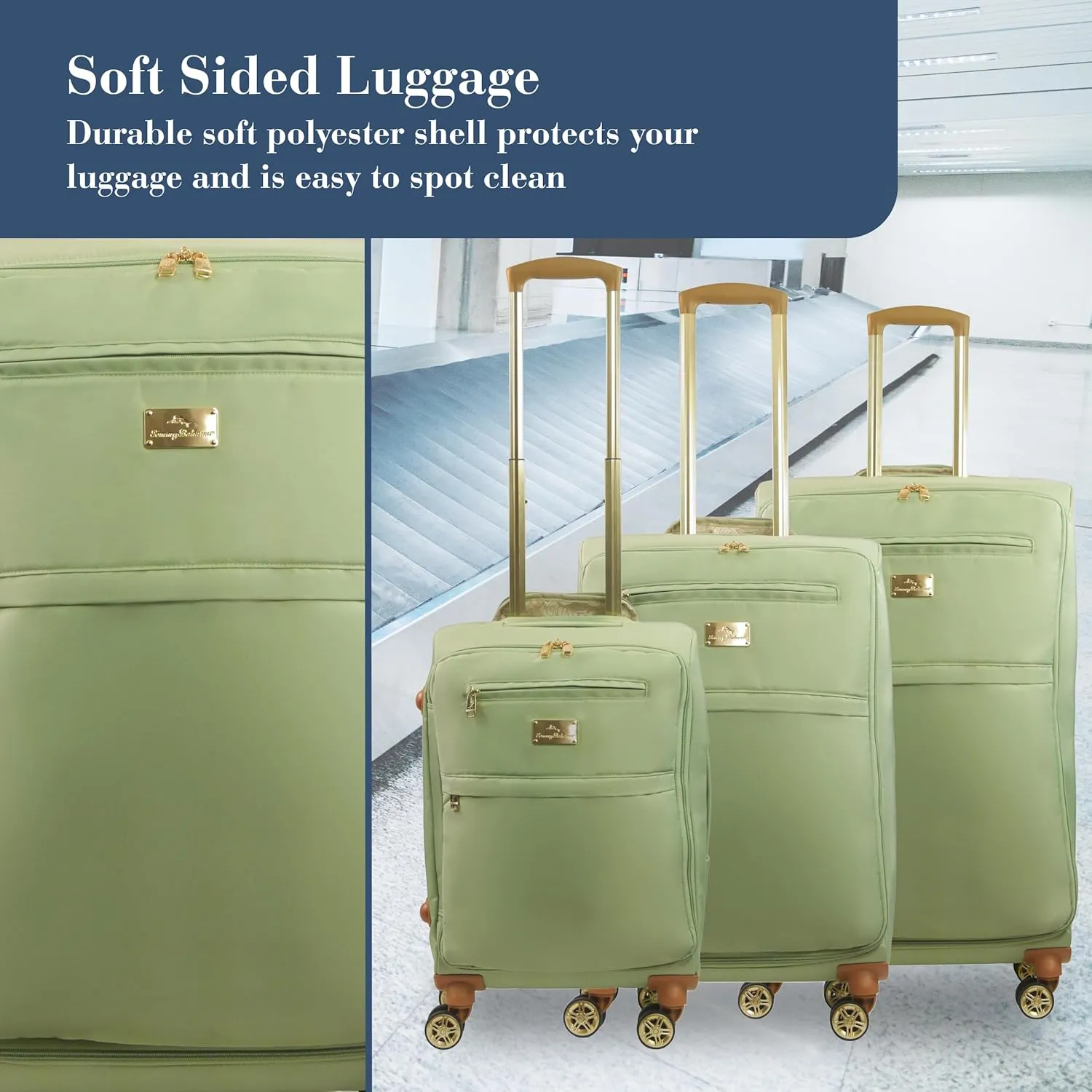 Tommy Bahama Rolling Luggage, Soft-Sided Suitcases with Wheels, 22, 26, and 30 Inch, Sage, 3 Piece Set