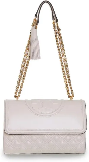 Tory Burch Womens Fleming Quilted Leather Shoulder Handbag Ivory Medium