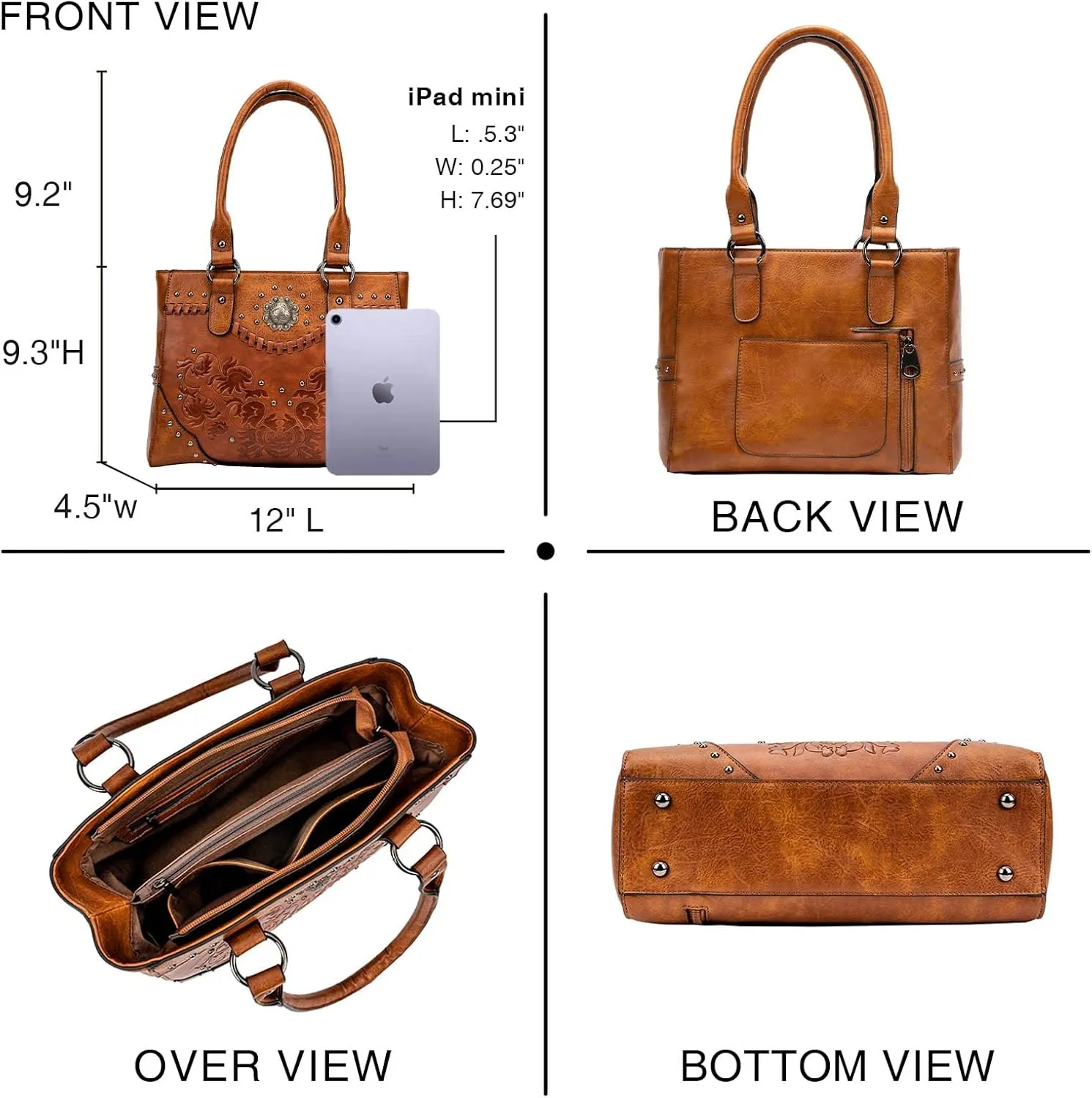 Tote Bag for Women Large Western Purse Ladies Top Handle Shoulder Handbags Vintage Embossed Concho Studs