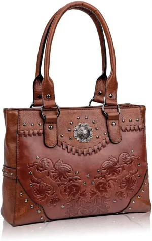 Tote Bag for Women Large Western Purse Ladies Top Handle Shoulder Handbags Vintage Embossed Concho Studs