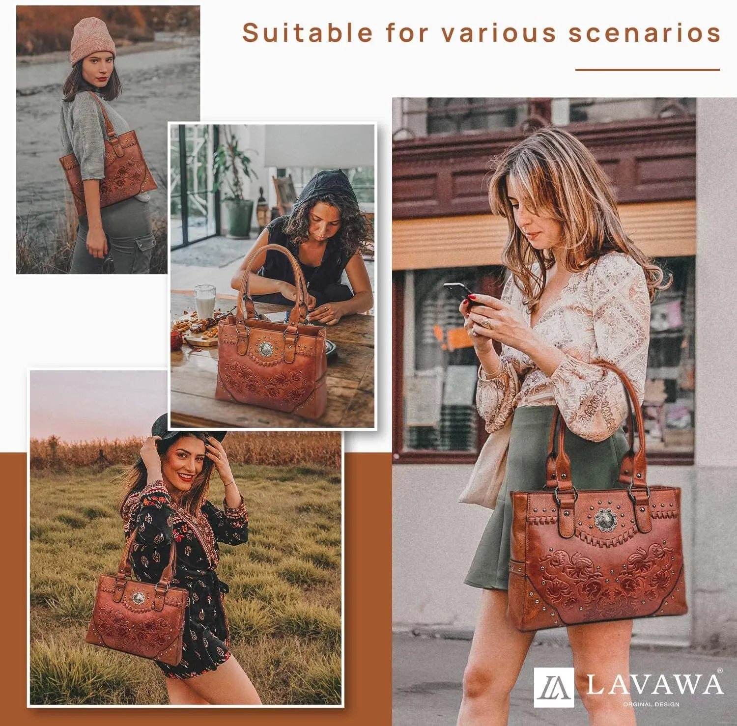 Tote Bag for Women Large Western Purse Ladies Top Handle Shoulder Handbags Vintage Embossed Concho Studs