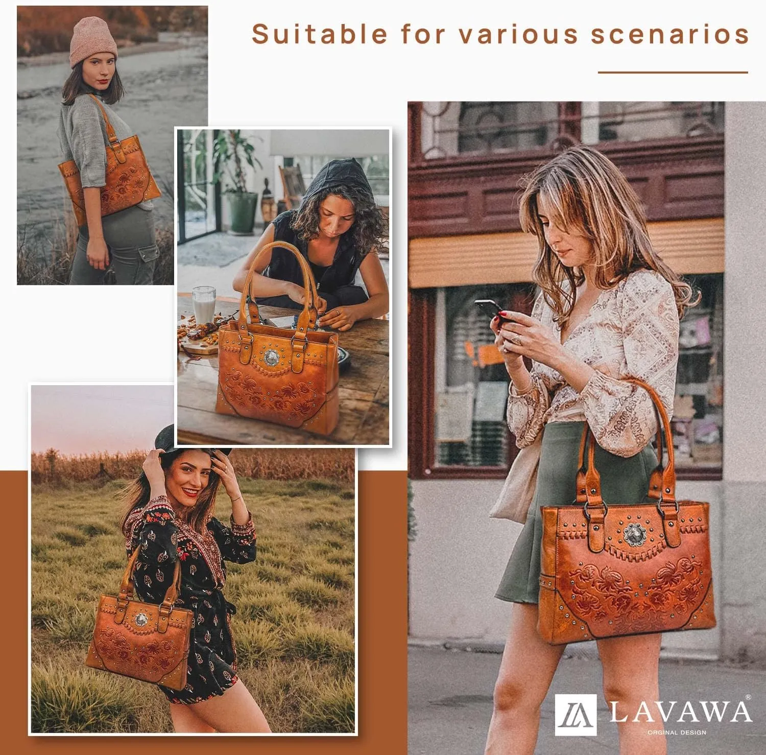 Tote Bag for Women Large Western Purse Ladies Top Handle Shoulder Handbags Vintage Embossed Concho Studs